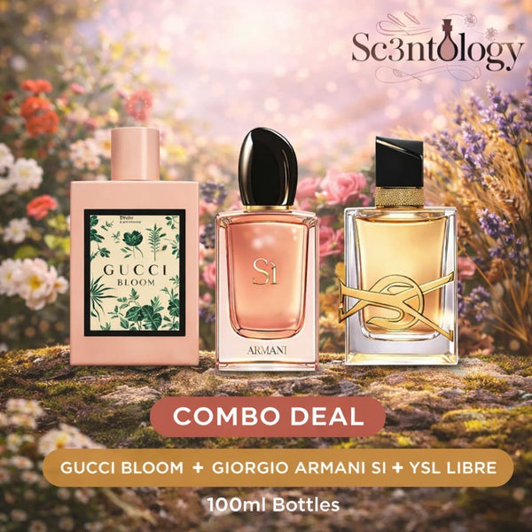 Luxury Perfume Combo – Gucci Bloom, Giorgio Armani Sì & YSL